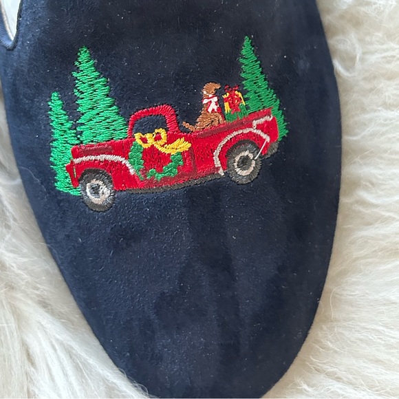 Talbots Indigo Blue Suede Ryan Novelty Christmas Holiday Loafer Flats Sz 8W Wide - Picture 2 of 9